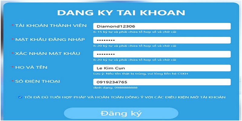 Điền đầy đủ thông tin cá nhân vào biểu mẫu đăng ký tại trang 123B
